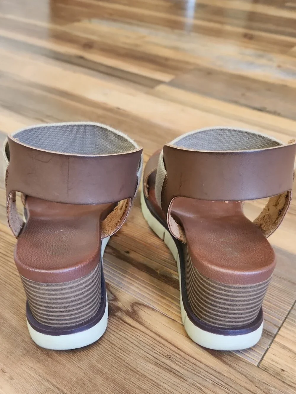 MIA Brown and Beige Wedge Sandals